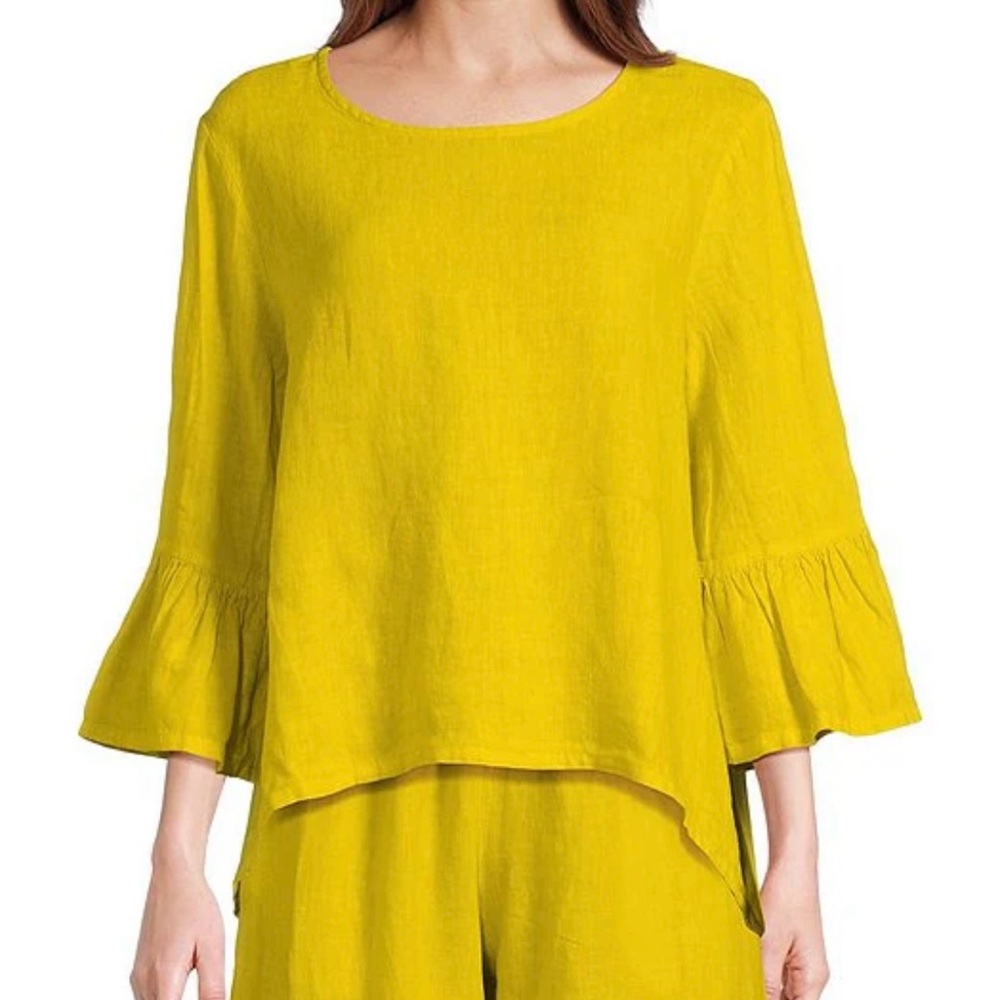 Bryn Walker Fran Yellow Linen 3/4 Sleeve Shirt Blouse Women Size Small Preowned